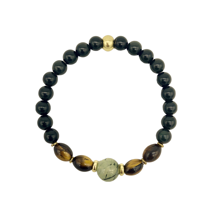 Rainbow Obsidian/Tiger's Eye/Prehite Gemstone Braclet