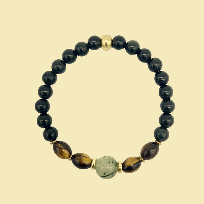 Rainbow Obsidian/Tiger's Eye/Prehite Gemstone Braclet