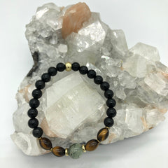 Rainbow Obsidian/Tiger's Eye/Prehite Gemstone Braclet